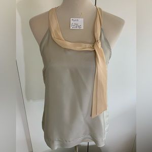 J. Crew - pale gray and peach silk halter top with tie on neck